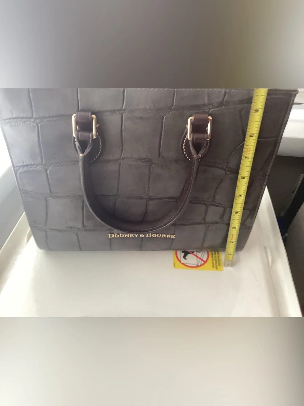 Dooney & Bourke  Janine Croc-Embossed Satchel Gray with Gold Logo
